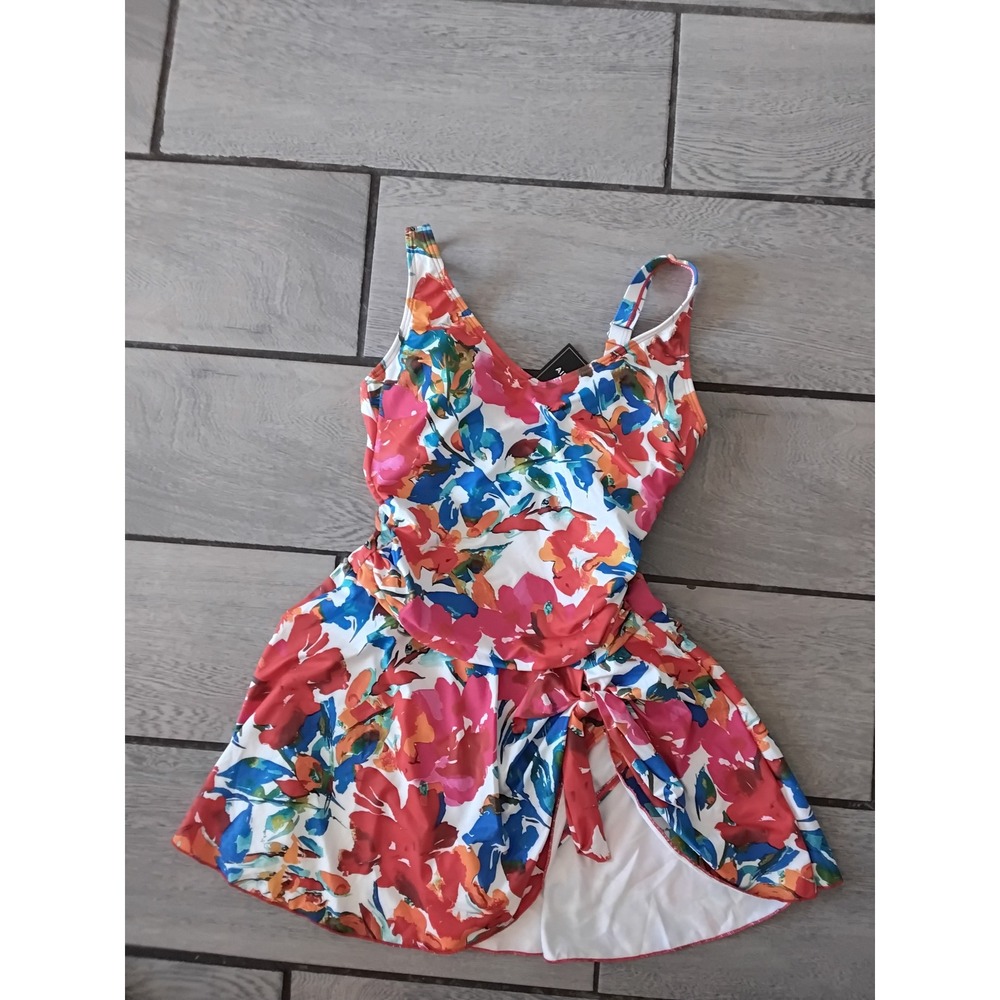 Aidonger Womens Floral Swim Dress One Piece Swimsuit Multi Color Size S NWT